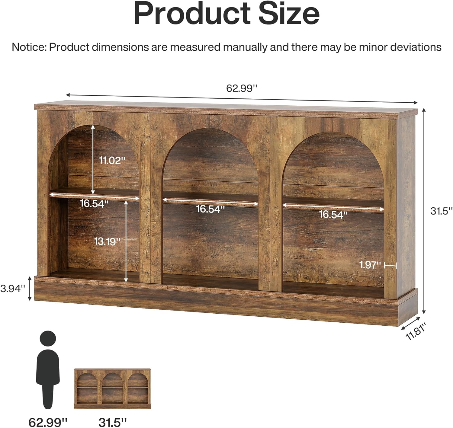 Tribesigns Farmhouse Console Table, 63-Inch Long Entryway Table with 3 Tier Storage, Wooden Rectangular Sofa Table Behind The Couch for Entrance, Hallway, Living Room, Brown | Entryway Table, 3 Tier Storage, Rectangular, Sofa Table, Behind The Couch,