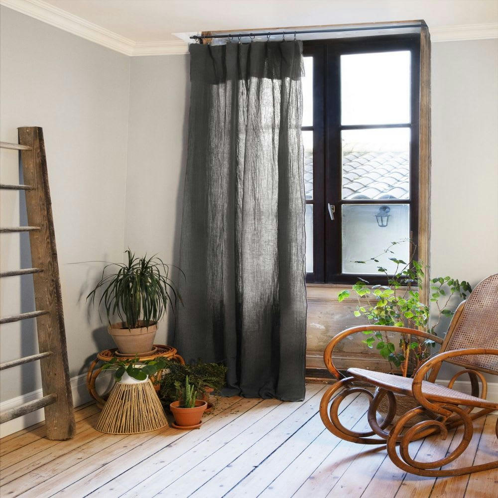 - Rideau ajustable gaze de coton gris 140x300 cm