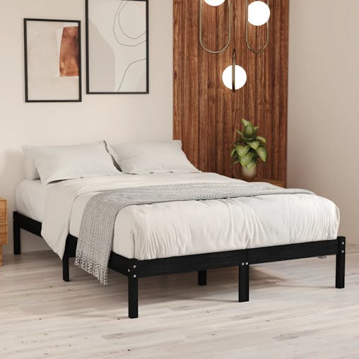 NNEVL Bed Frame Black Solid Wood 153x203 cm Queen Size