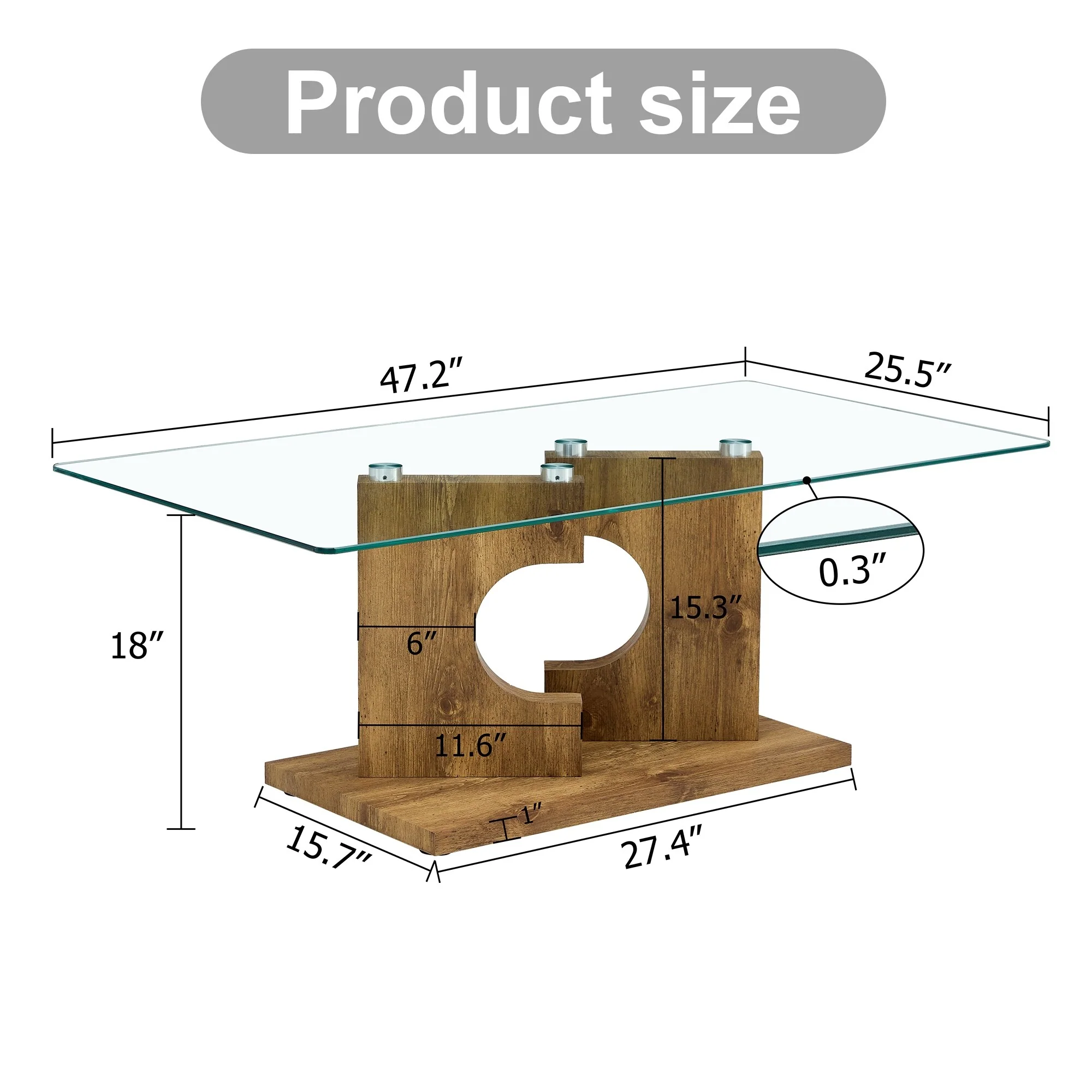 Rectangular Modern And Fashionable Coffee Table With Tempered Glass Tabletop And Wooden Color Mdf Leg