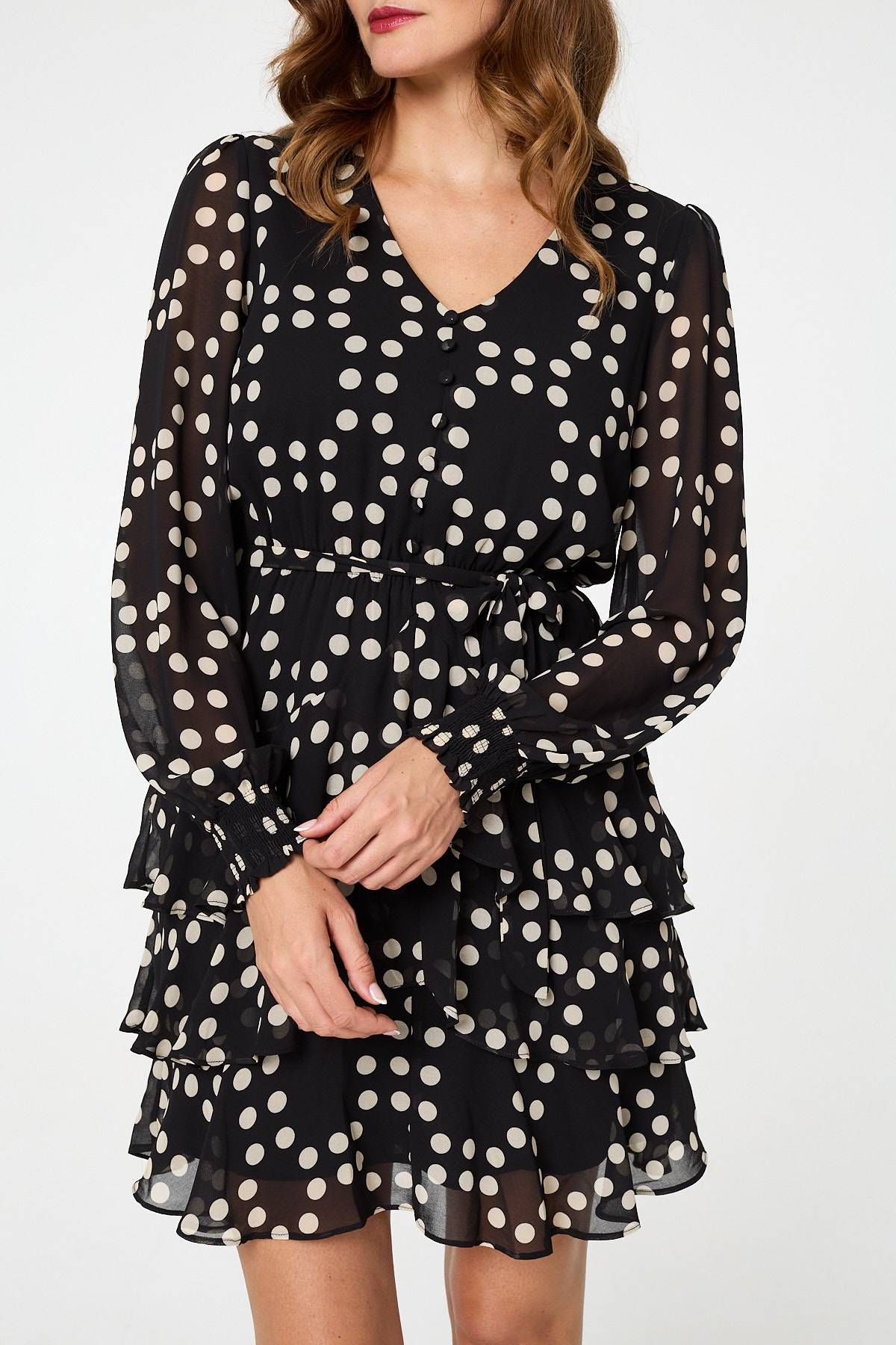 Izabel London Polka Dot Semi Sheer Layer Short Dress