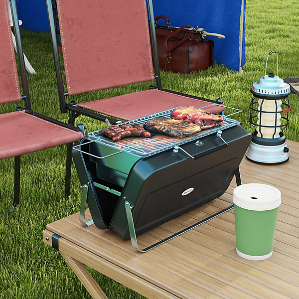 Mini barbecue à charbon portable pliable dim. 47L x 30l x 28H cm noir