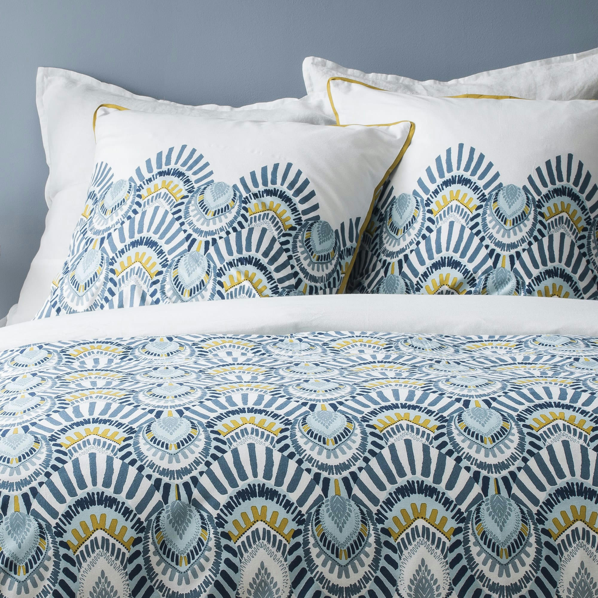 OCELLUS - Parure de lit imprimée en coton Blanc 240x220+2x65x65cm