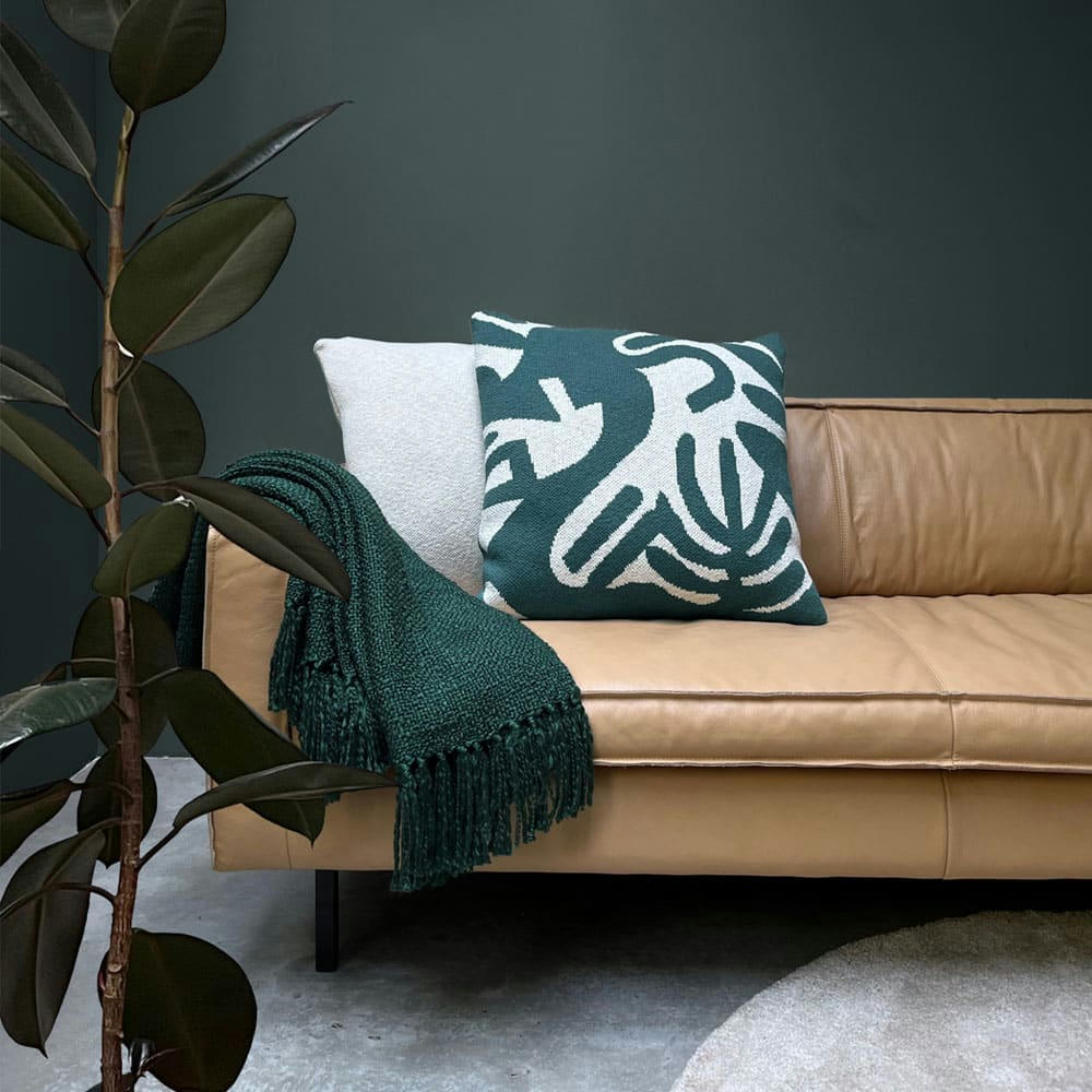 TRICOTÉ - Coussin tricot florale vert 50x50