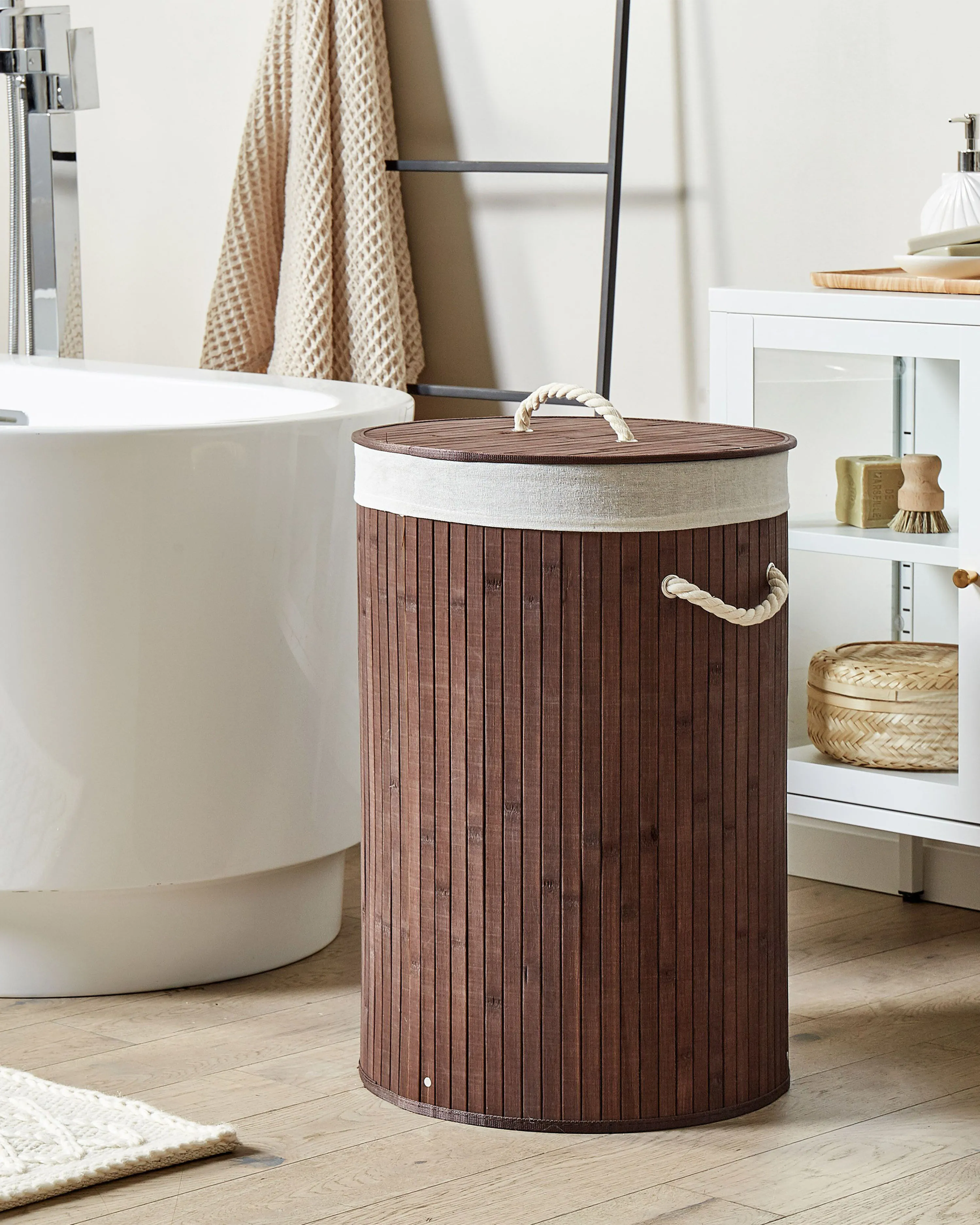 Laundry Basket SANNAR Bamboo Dark Brown 75 L