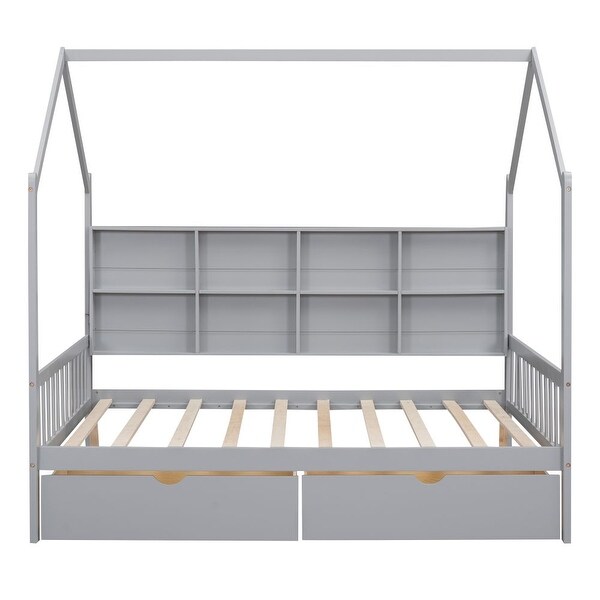 Wooden Twin/Full Size House Bed with 2 Drawers