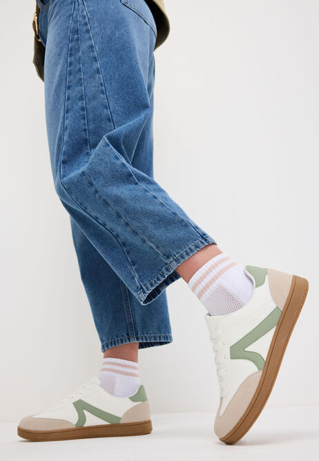 Womens White & Green Stripe Retro Trainers