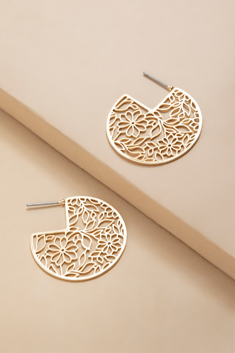 Elisabeth Filigree Thin Pacman Hoop Earrings