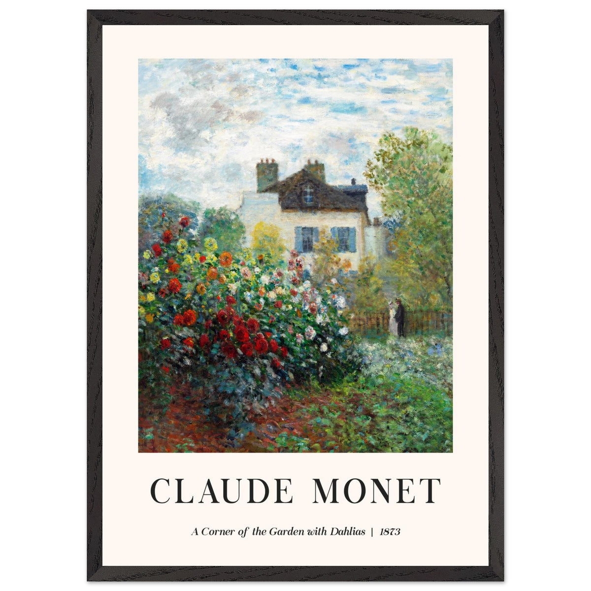 Artfulprints Poster met Lijst Claude Monet - A corner of the garden with dahlias  - 50x70 cm - Meerkleurig