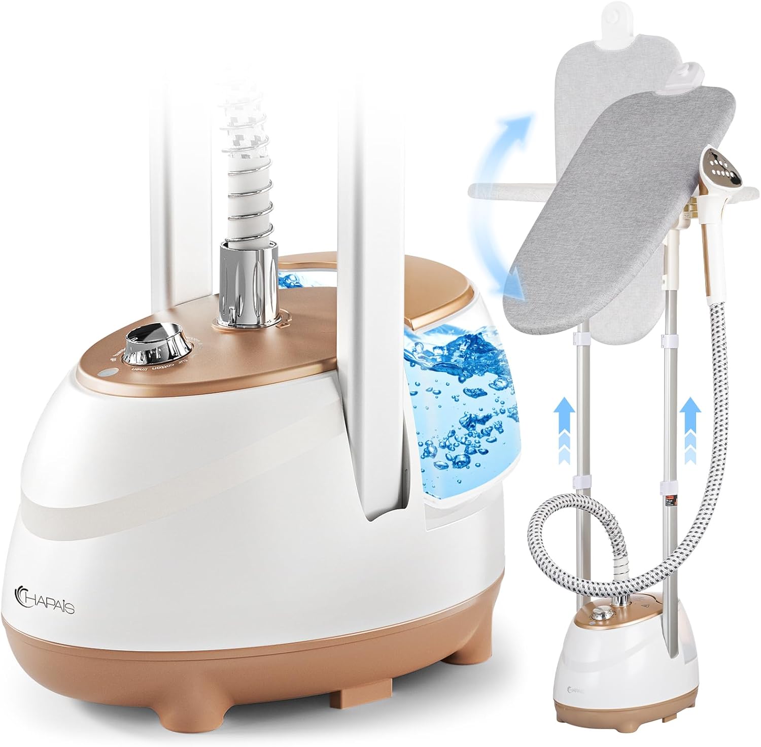 HAPAIS Steamer for Clothes,1800W Standing Garment Steamer 30s Fast Heat,90° Rotating Ironing Board,2L Tank for All Fabrics like Silk,Heavy Duty Double Pole Professional Clothes Steamer for Family