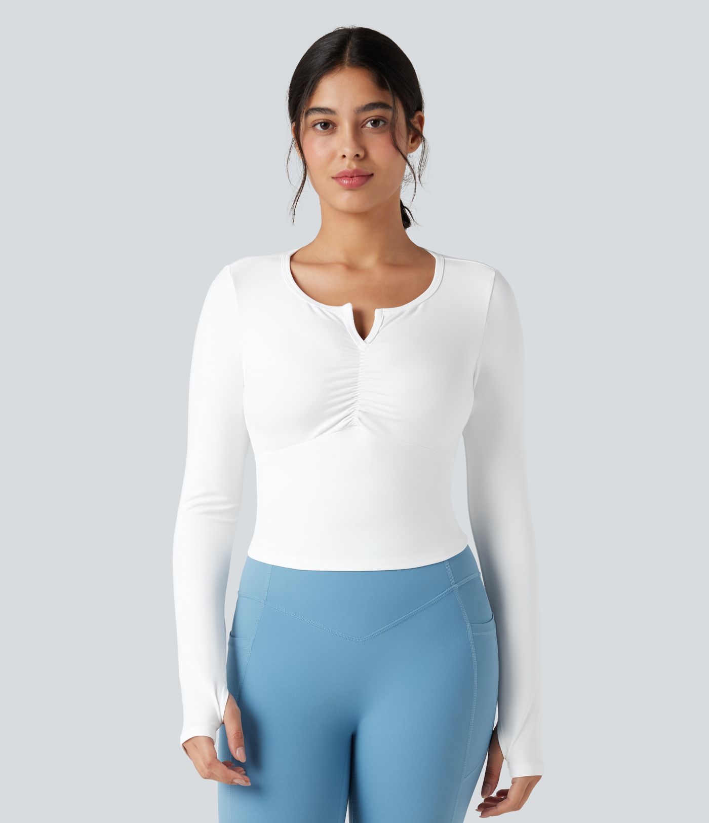 Tops de sport yoga SoftlyZero™ Plush manches longues avec trous pouces