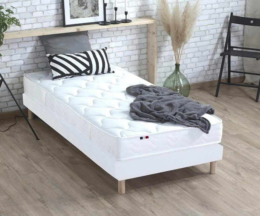 ENSEMBLE ESSENTIEL - Ensemble matelas latex 3 zones sommier blanc 90x190