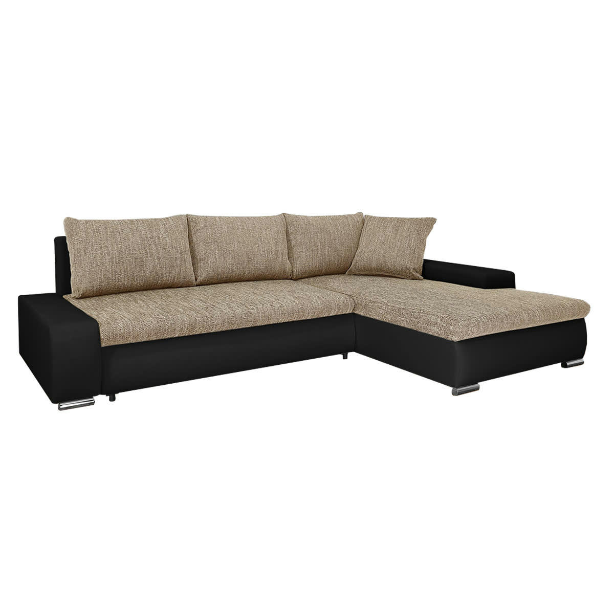 - Canapé d'angle convertible droit 4 places beige et noir