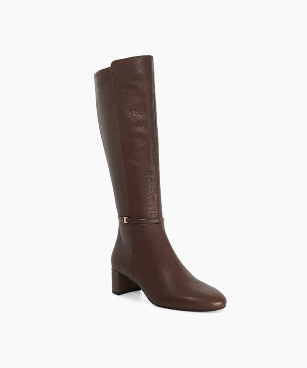 Seoul Dark Brown - Leather Heeled Knee-High Boots