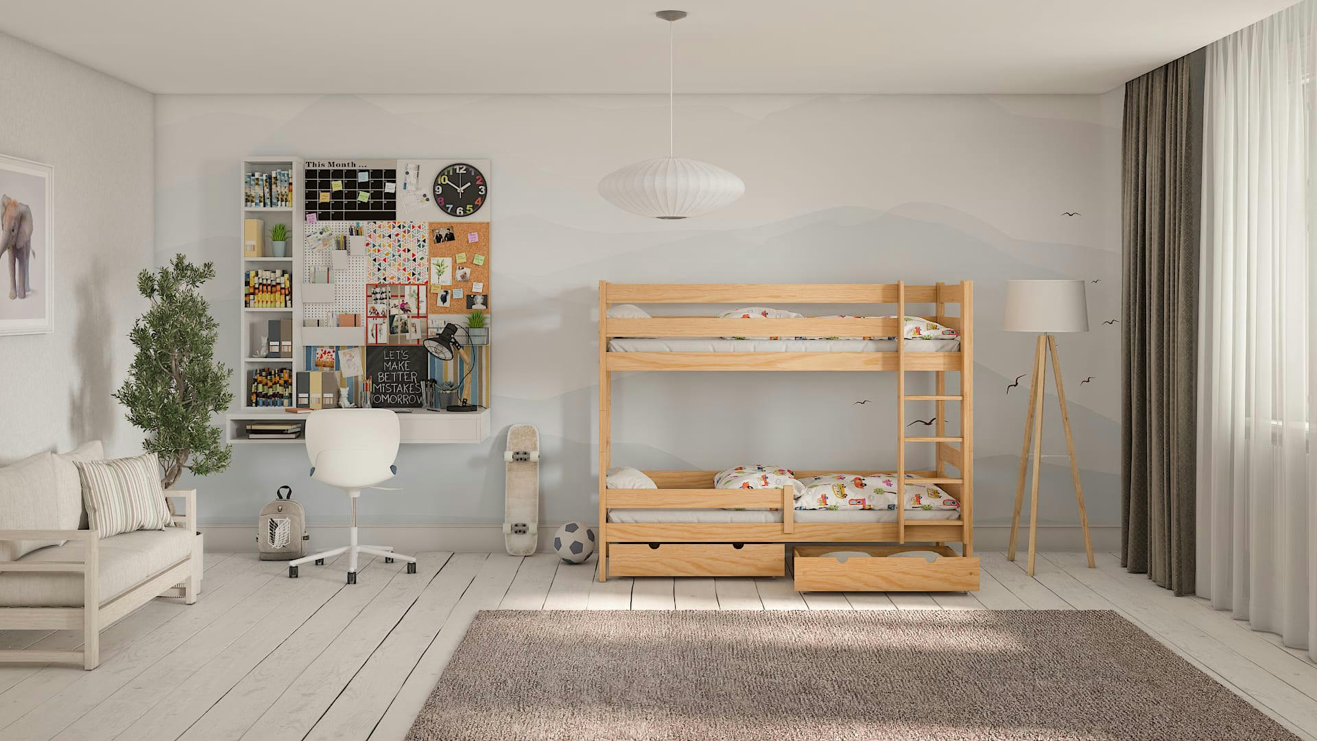 - Lit superposé en pin massif 180x80 naturel