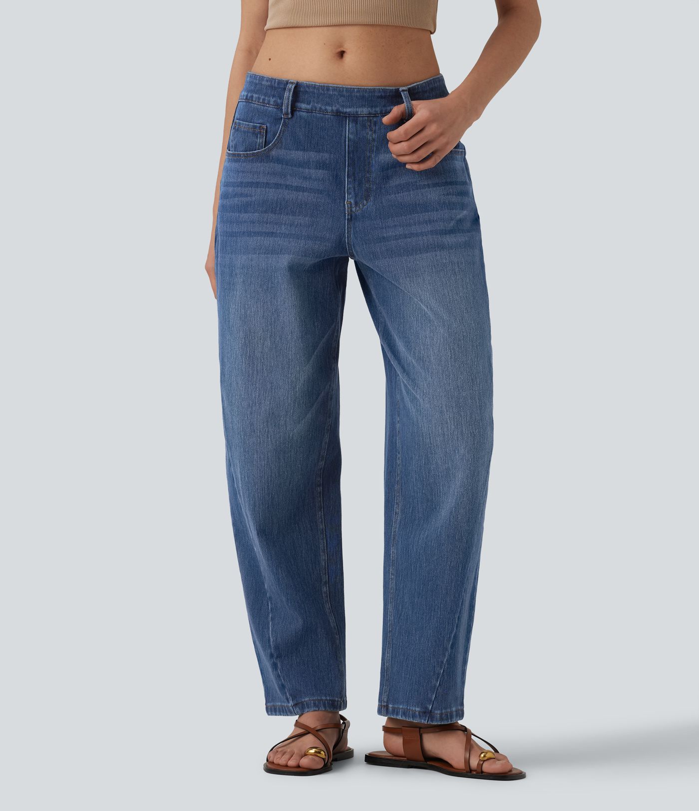 Jean Barrel 7/8 Halara Flex™ casual taille basse jambes tonneau avec poches