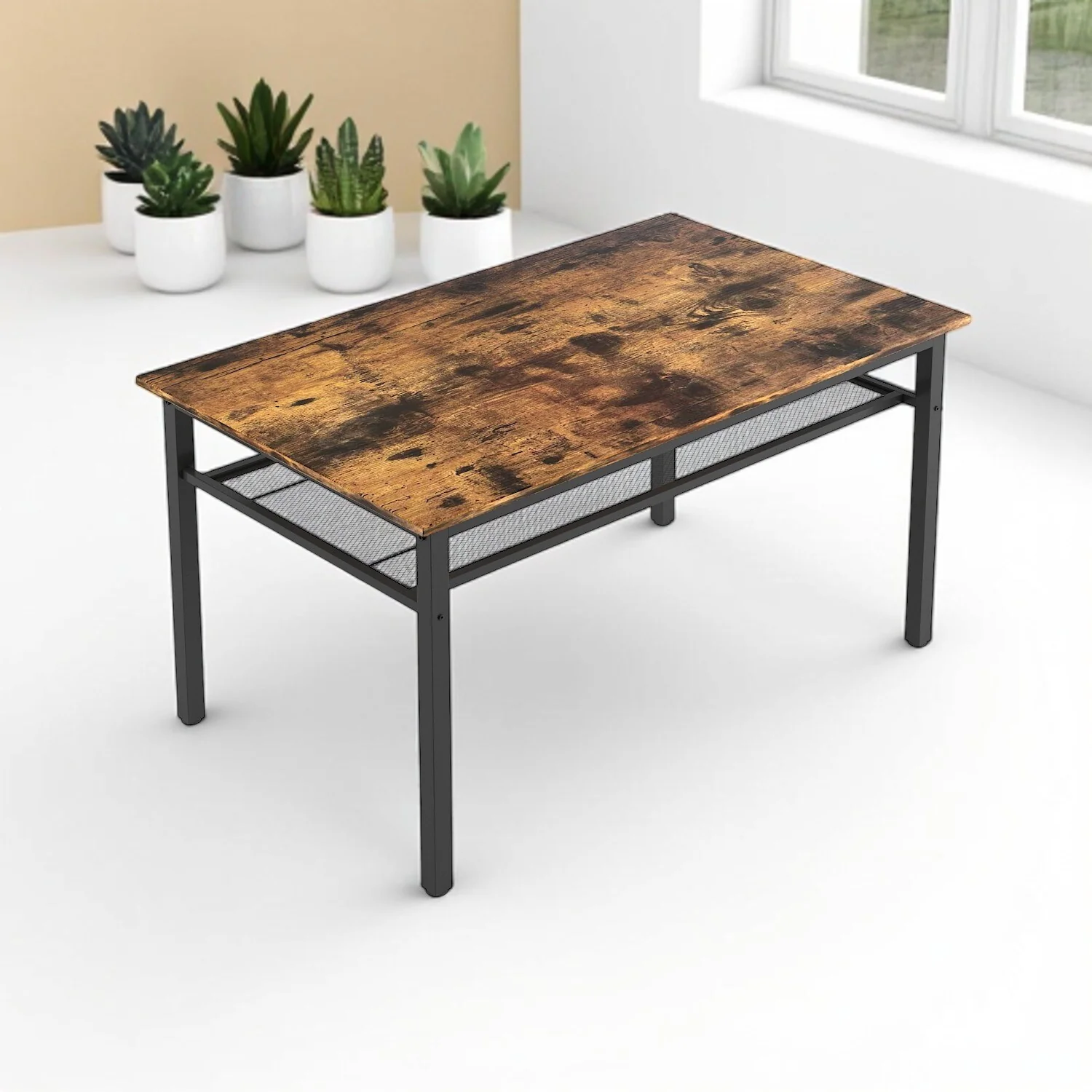 3-Piece Farmhouse Dining Set with Two Benches, Metal Frame and MDF Table for Kitchen or Dining Room, Space-Saving Design