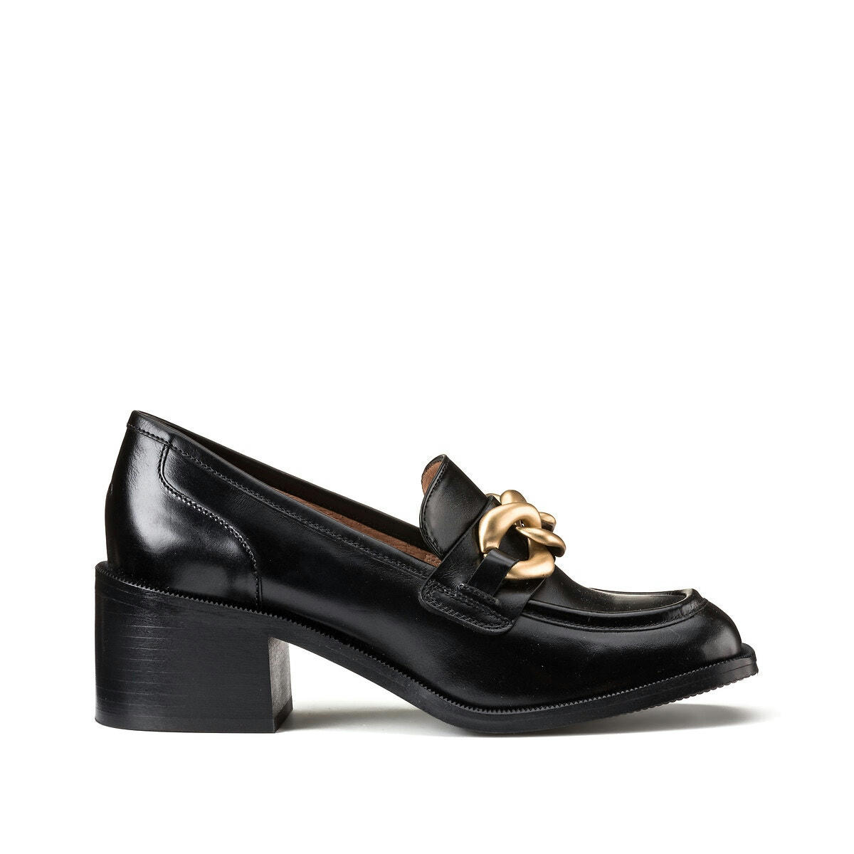 Mocassins à talon en cuir, avec chaine