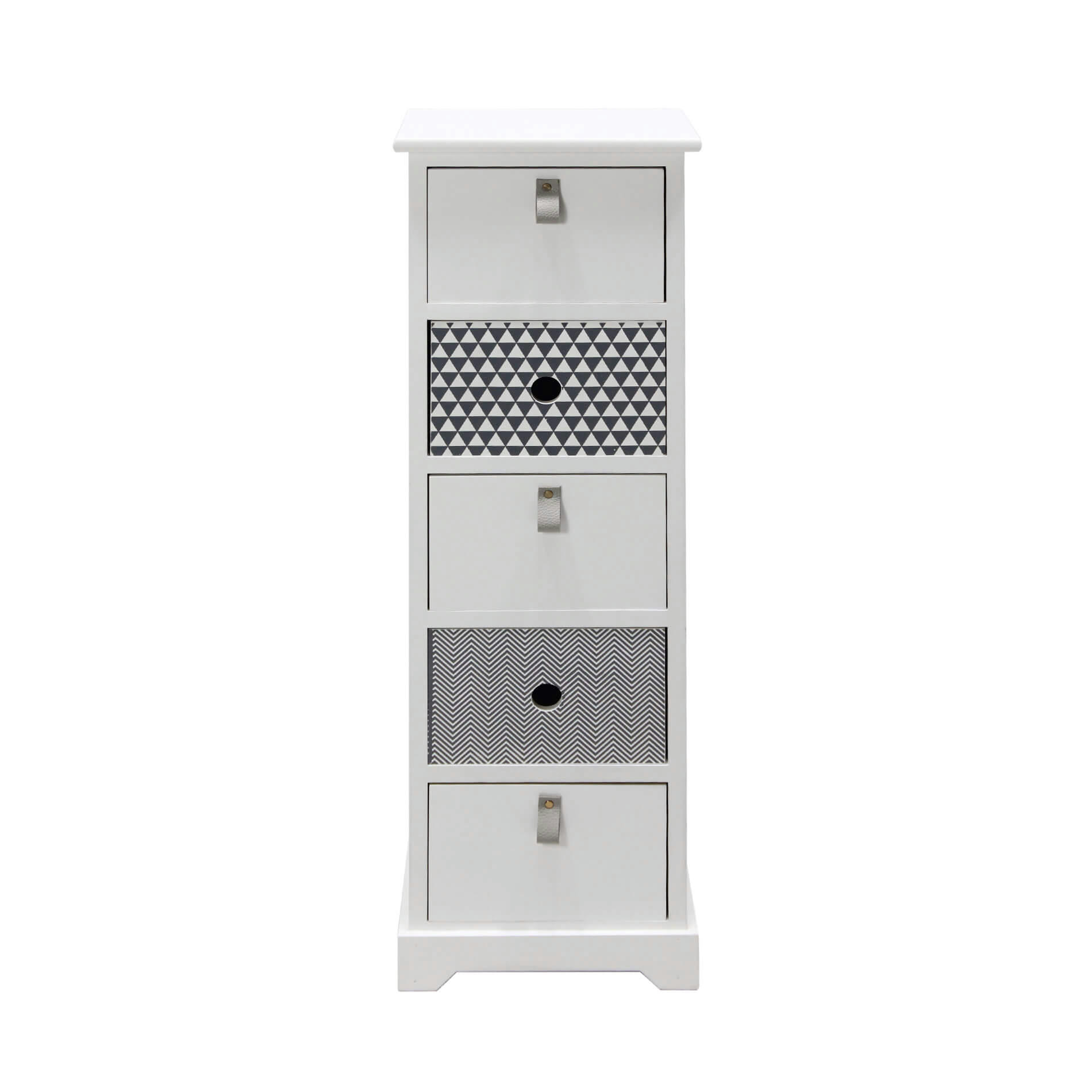 - Chiffonnier avec motifs 5 tiroirs en MDF blanc et gris