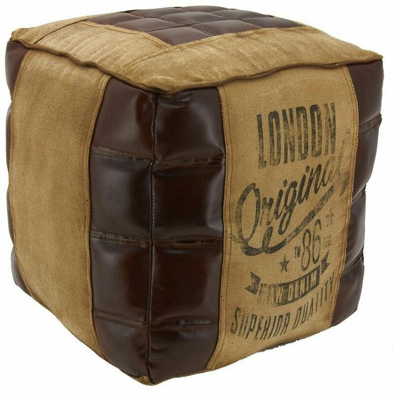- Pouf en coton et cuir london