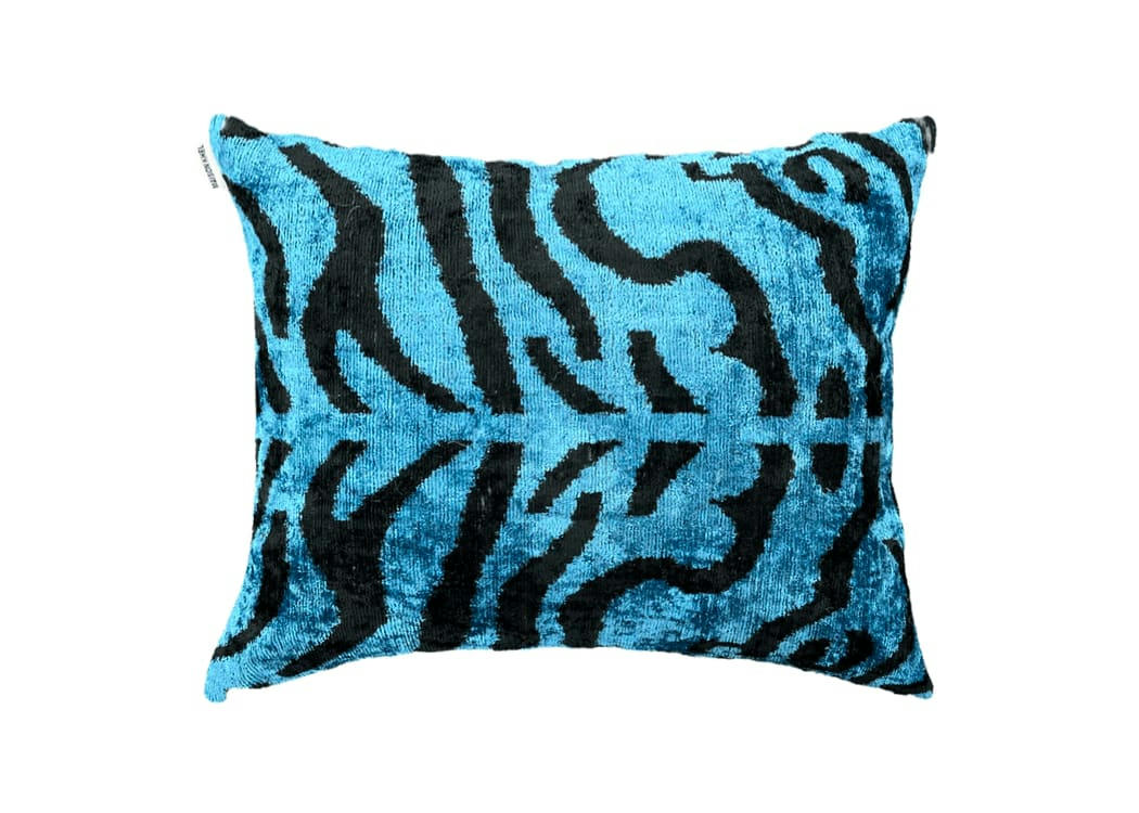 - Housse de coussin velours et soie ikat  40x50 bleu