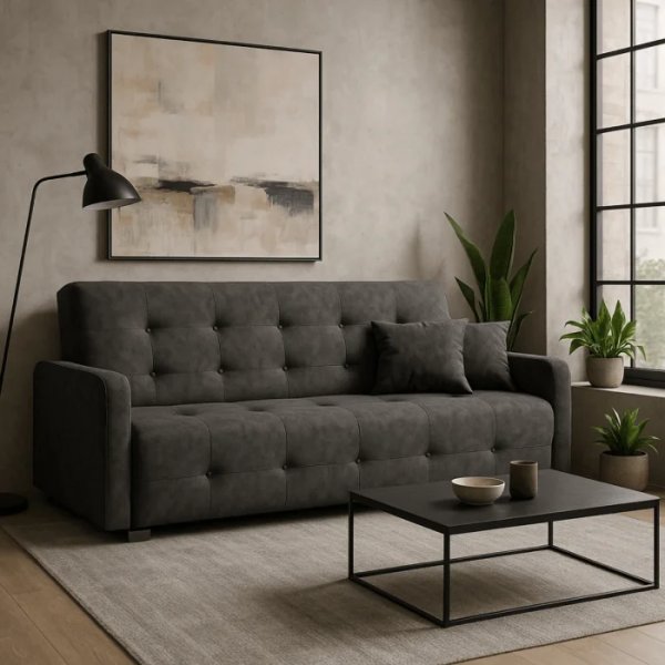 Wersalka Sofa Kanapa z Funkcją Spania ARIA Dwuosobowa Szara do Salonu