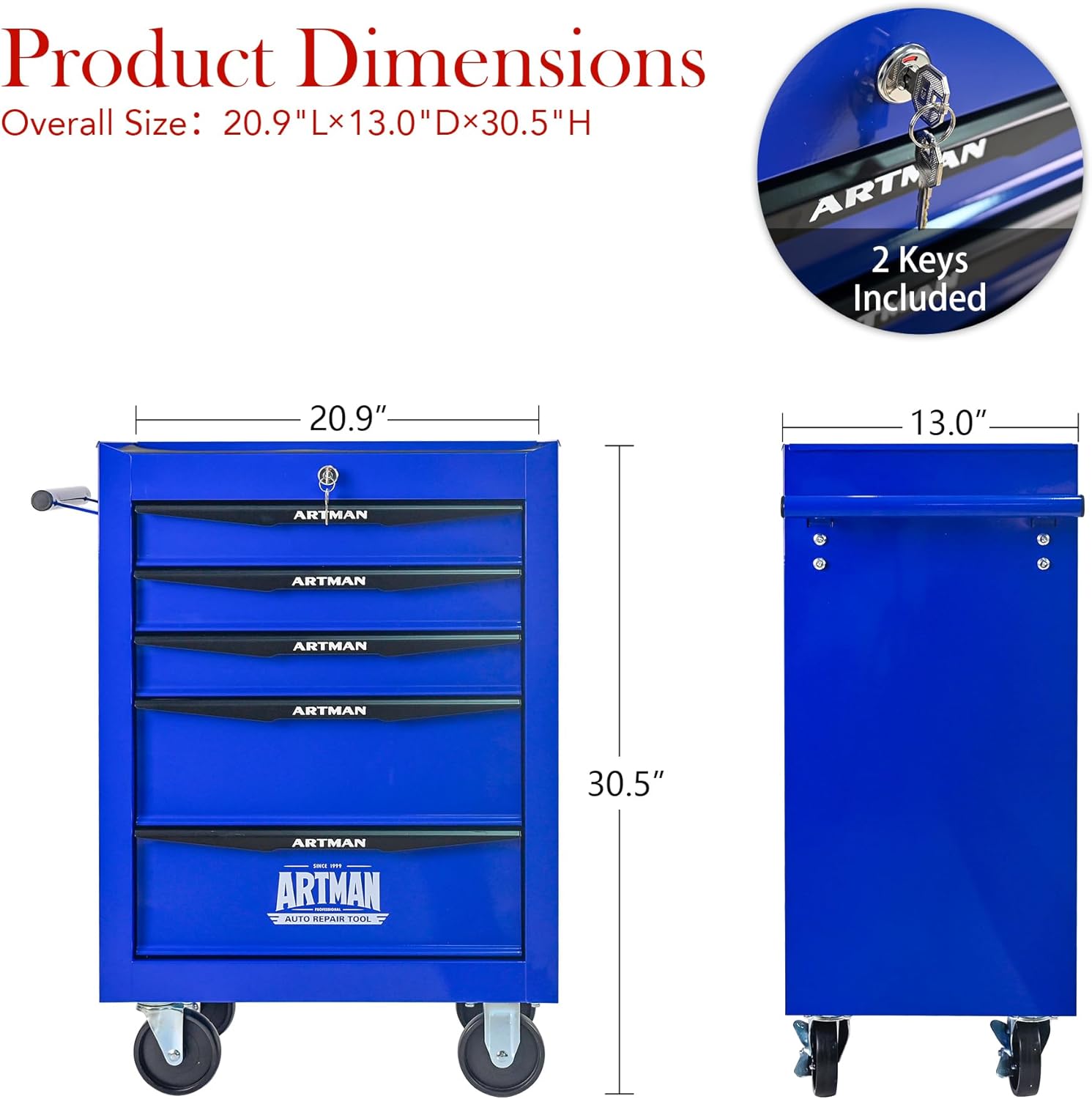 5 Drawers Tool Cart on Wheels, Multifunctional Rolling Tool Box, Drawers Rolling Trolley Organizer Tools Storage Chest for Warehouse,Garage,Workshop,Repair Shop (5 Drawers-30.5H)
