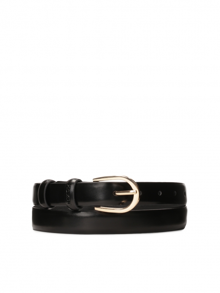 Narrow black belt with rounded buckle