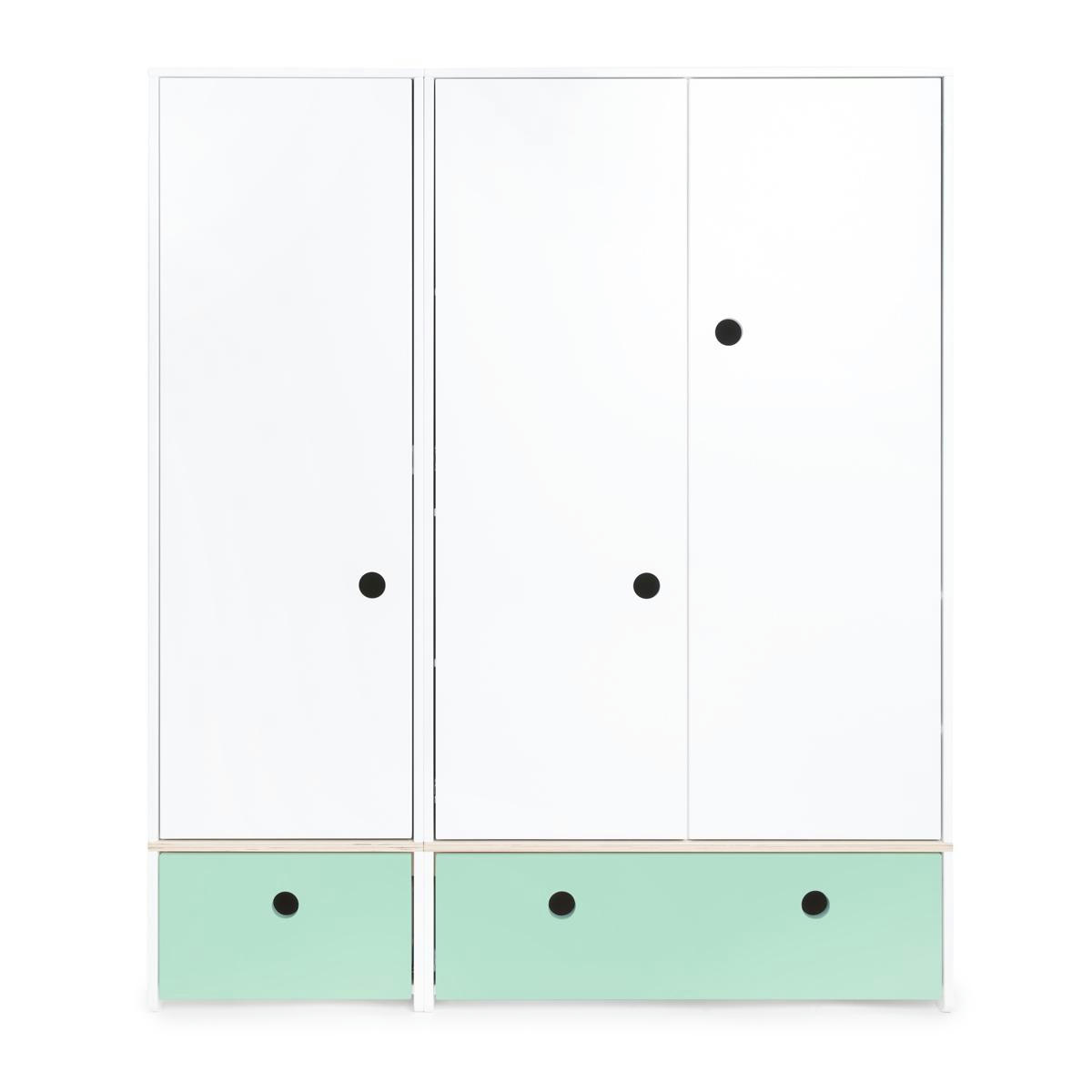 COLORFLEX - Armoire 3 portes façades tiroirs vert menthe