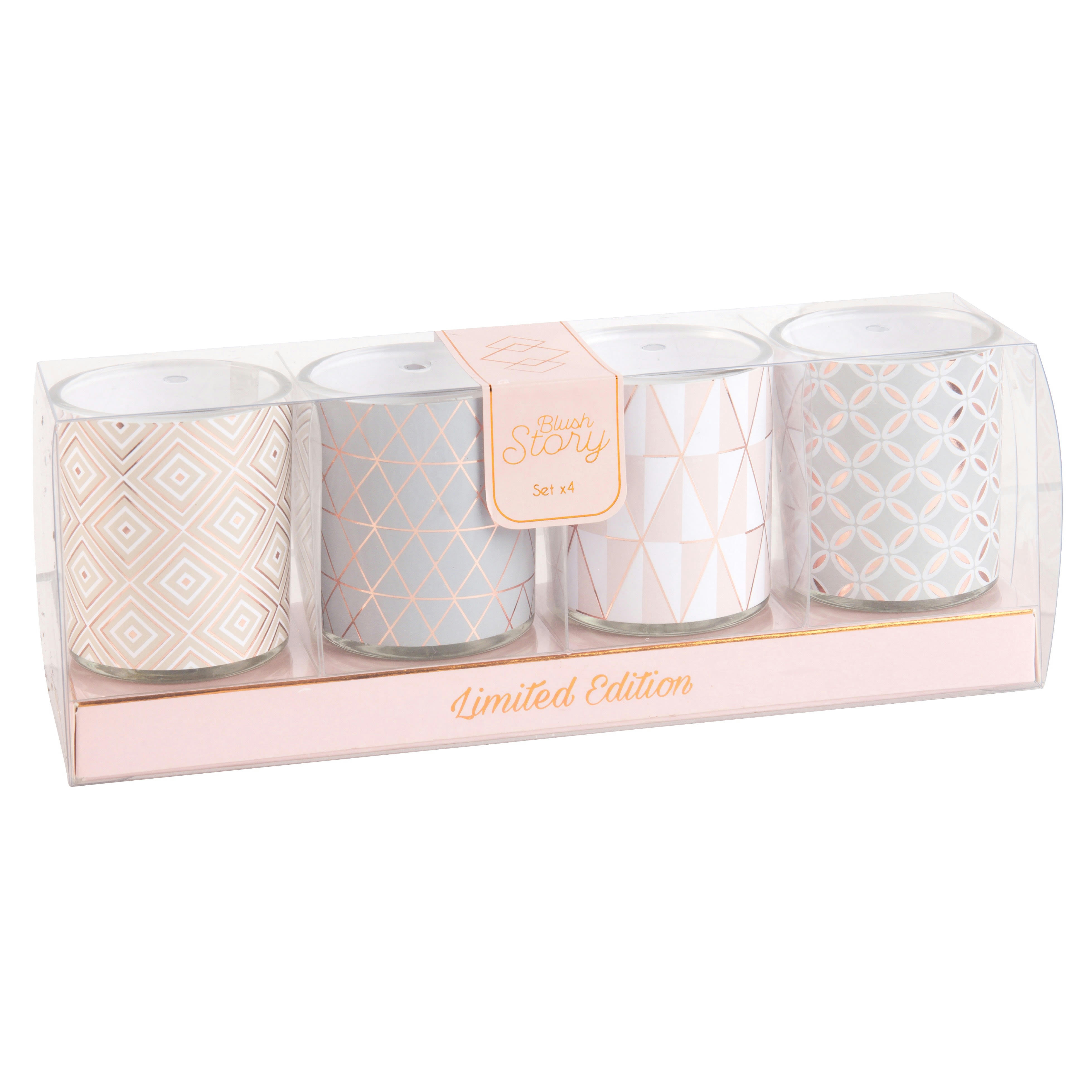 BLUSH - Coffret 4 lumignons en verre motifs géométriques 200g