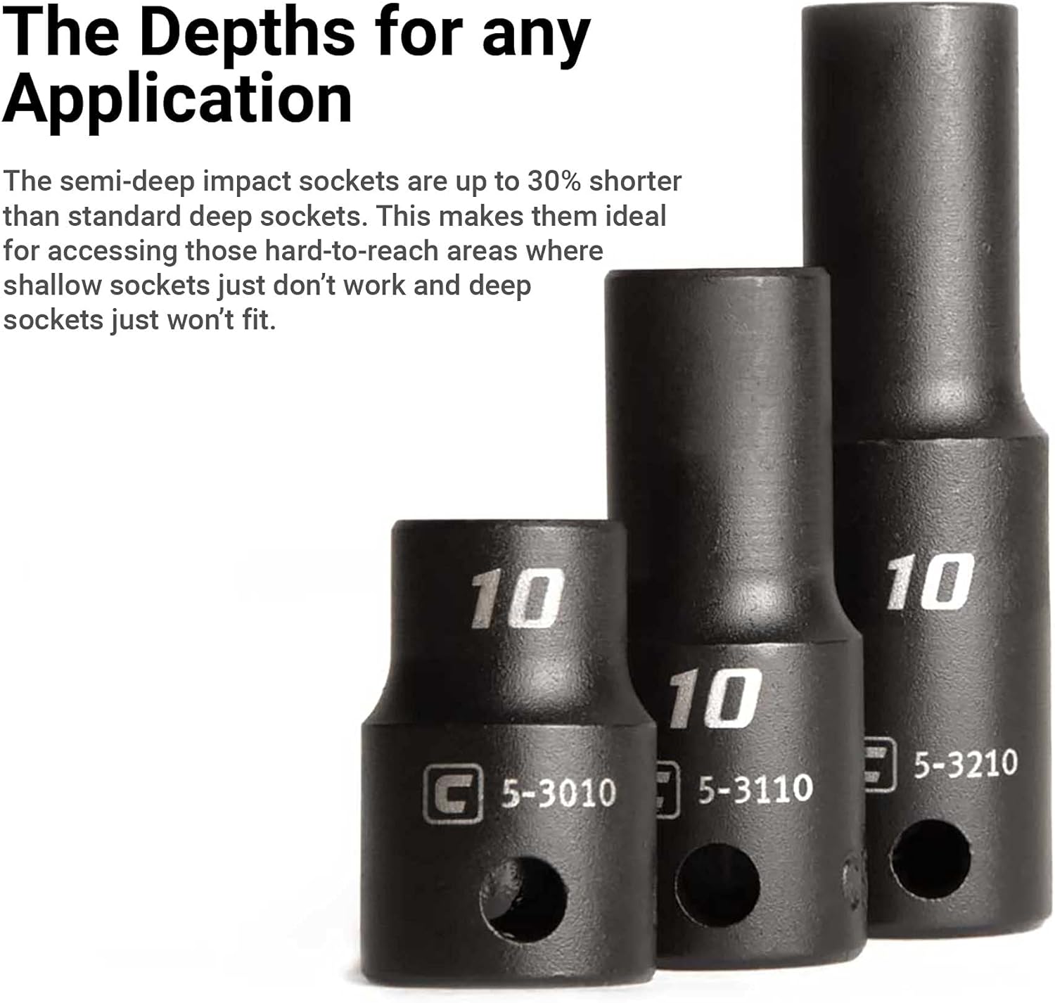 Capri Tools 3/8 in. Drive Shallow, Semi-Deep and Deep Impact Socket Set, Metric, 8 to 22 mm, 45-Piece