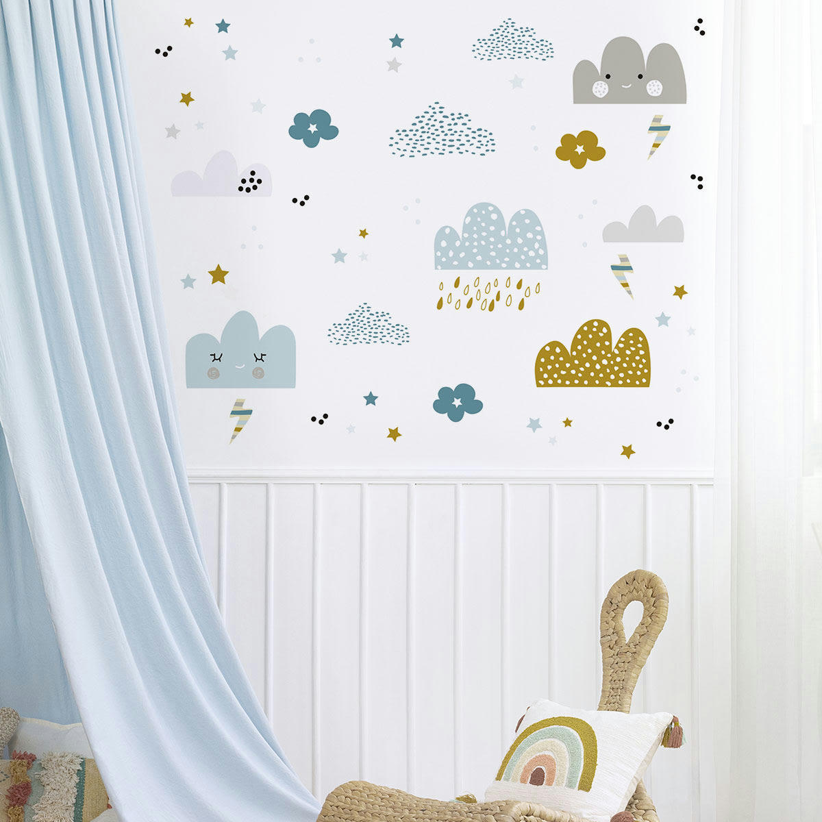 HAPPYCLOUDS - Stickers muraux en vinyle happy clouds bleu et moutarde