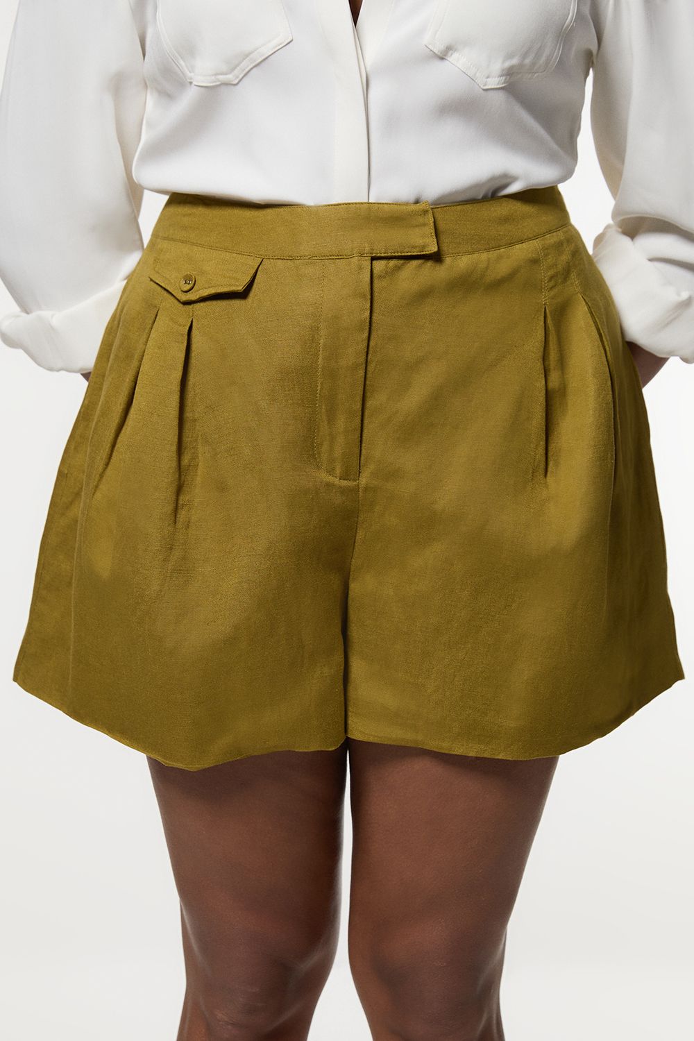 KarenMillen Plus Size Viscose Linen Woven Pocket Detail Short