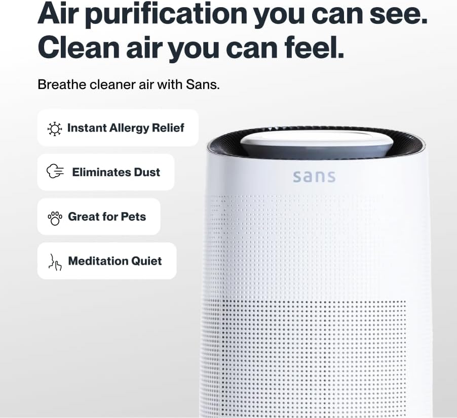 Sans HEPA 13 Air Purifier - White - 1560ft² Ultra-Quiet Home Air Purifier, Pre-Filter, Activated Carbon, UV-C Light, Protect from Odors, Smoke, Pollutants, Allergens, Dust, Dander, Harmful Chemicals