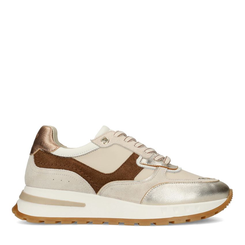Manfield Gouden leren sneakers met met multicolor details