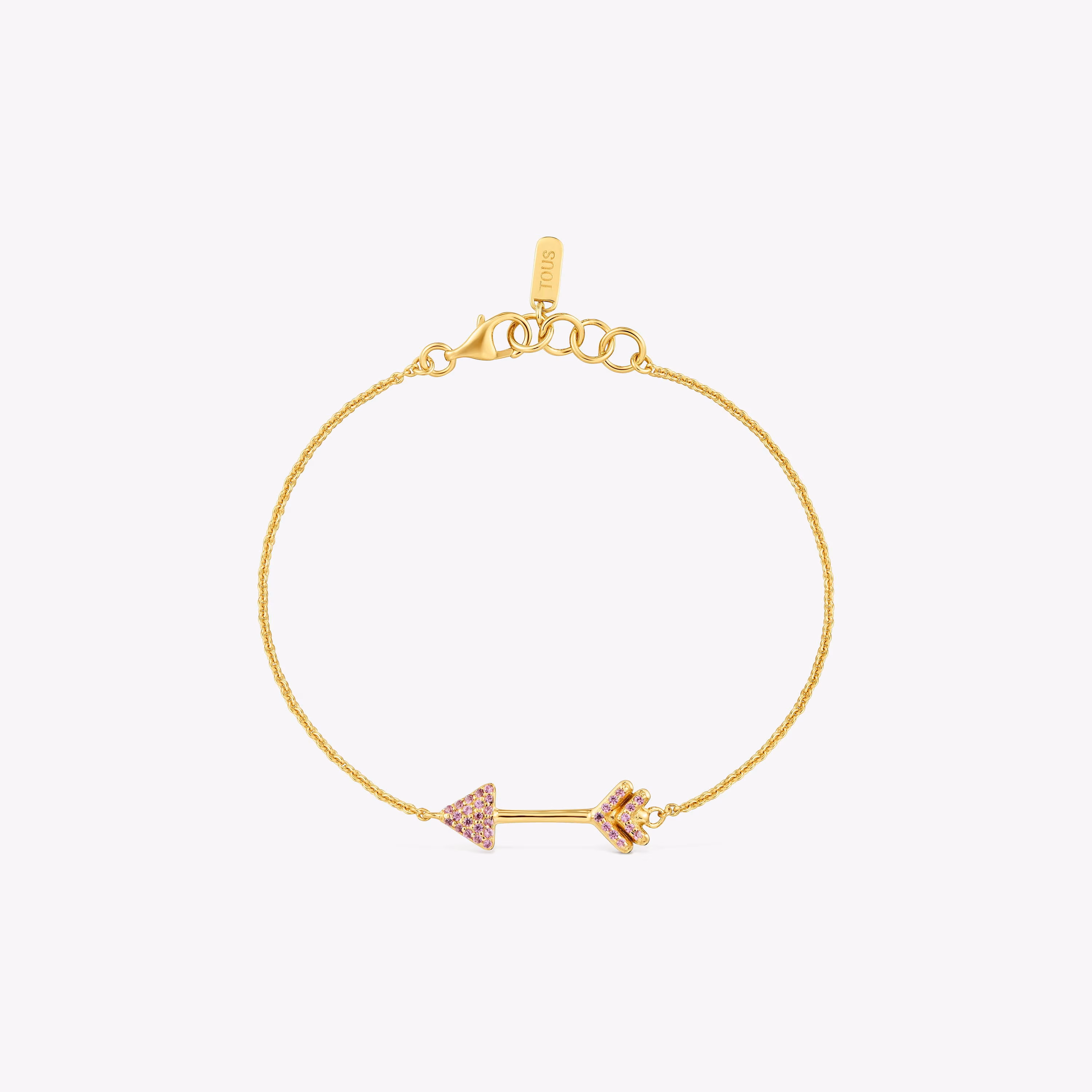 Pulsera cadena con baño de oro 18 kt sobre plata y rodolitas TOUS Flechazo