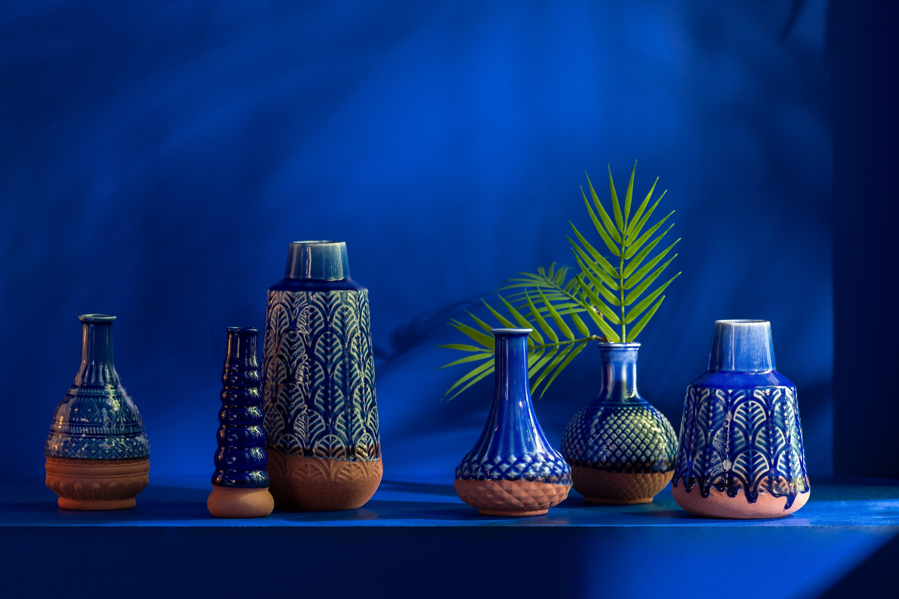 J-Line vaas Leo Buoys - porselein - blauw - 17.5 cm hoog