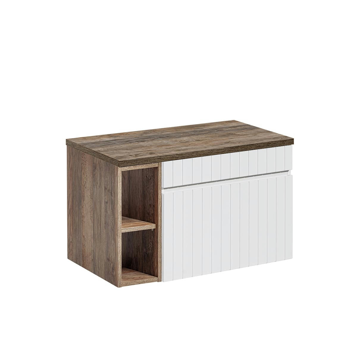 - Meuble sous-vasque 80cm 2 niches blanc et naturel