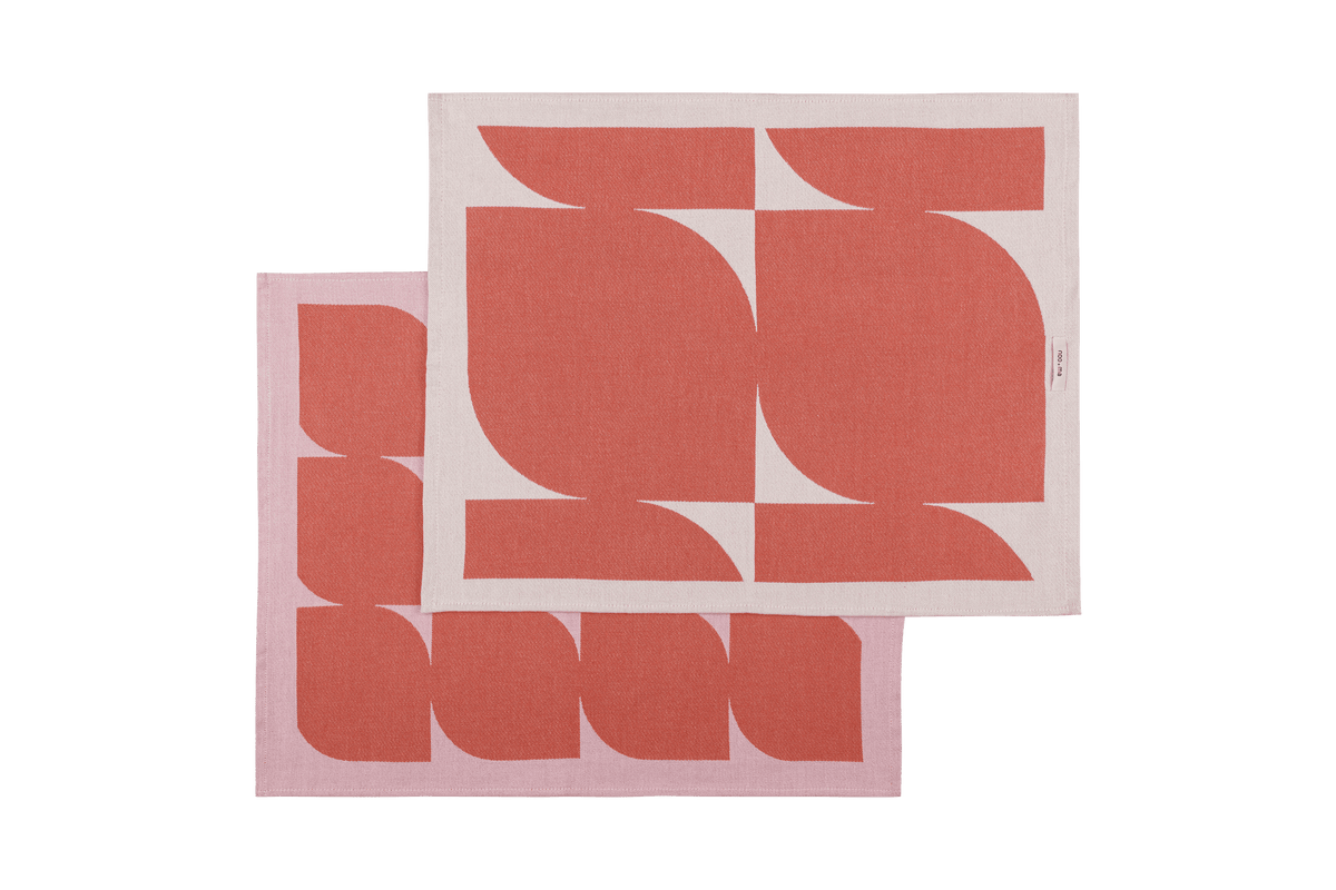 noo.ma Abi katoenen theedoeken set van 2 - Terracotta & Blossom Pink