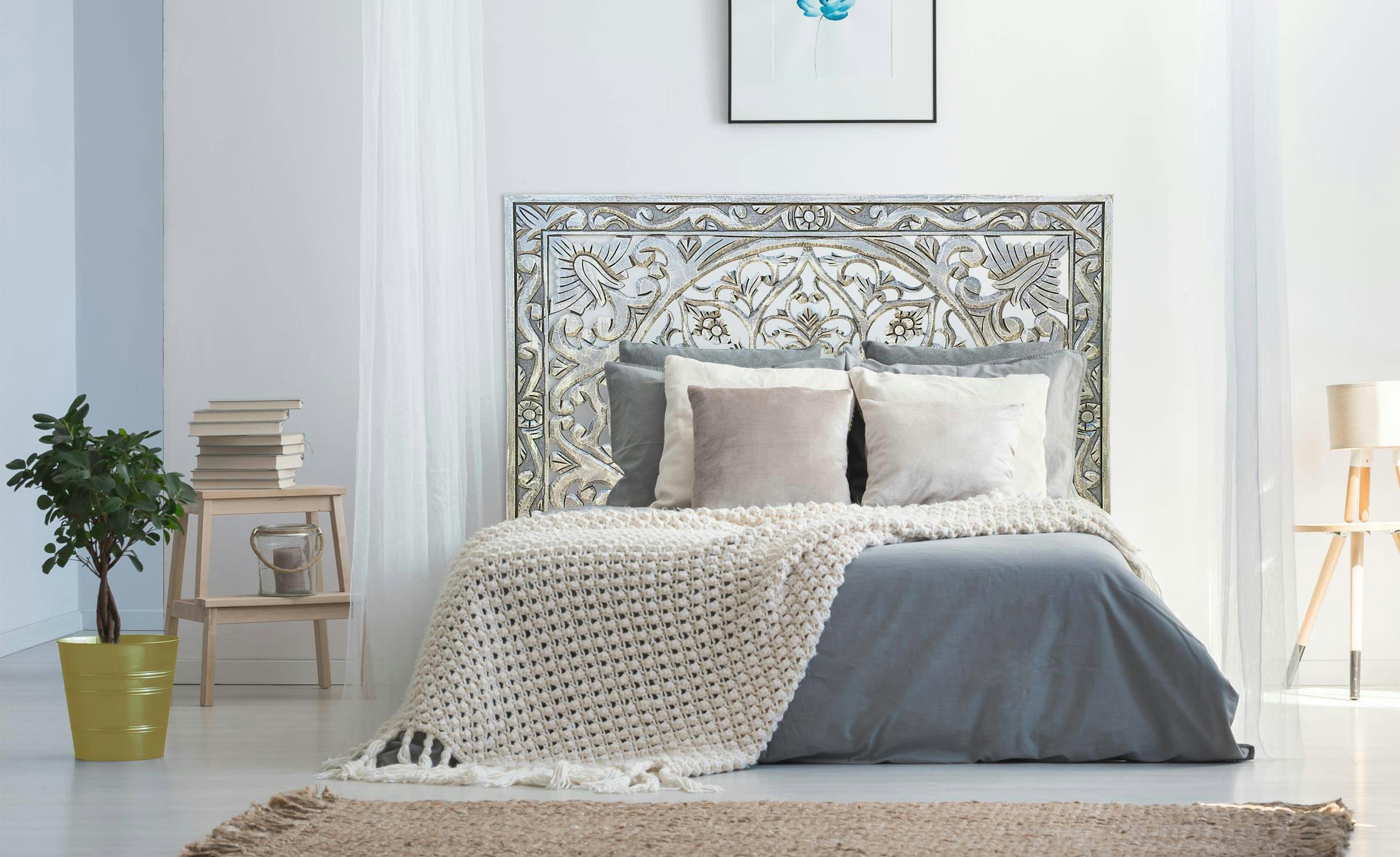 ATLAS - Tête de lit 160cm bois marron et or