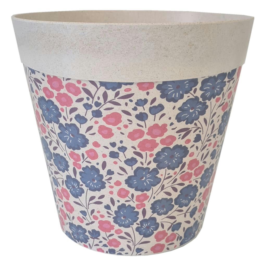 - Cache pot en bambou fleurs roses et violettes H21cm