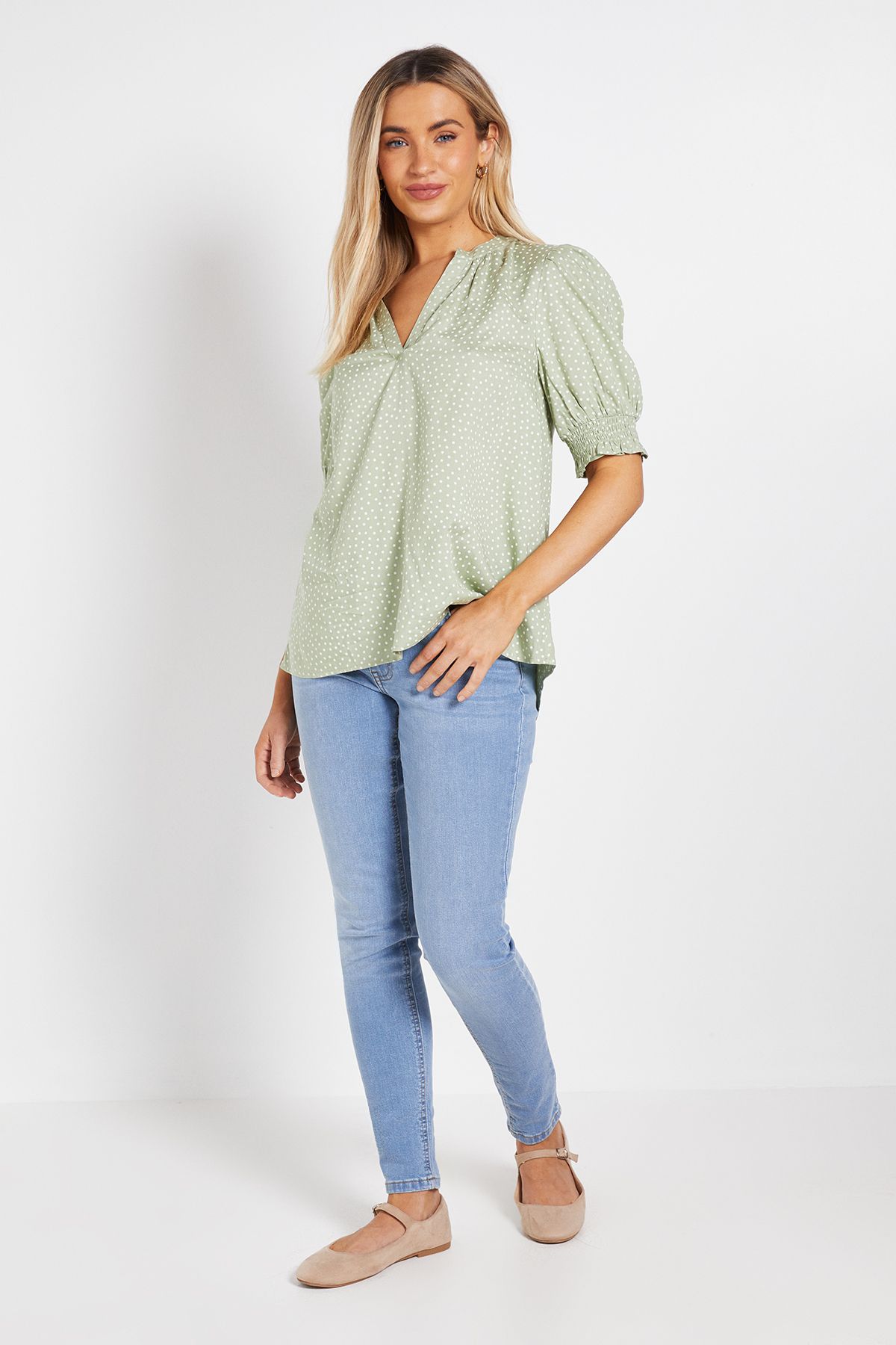 Dorothy Perkins Spot Printed Puff Sleeve Overhead Shirt