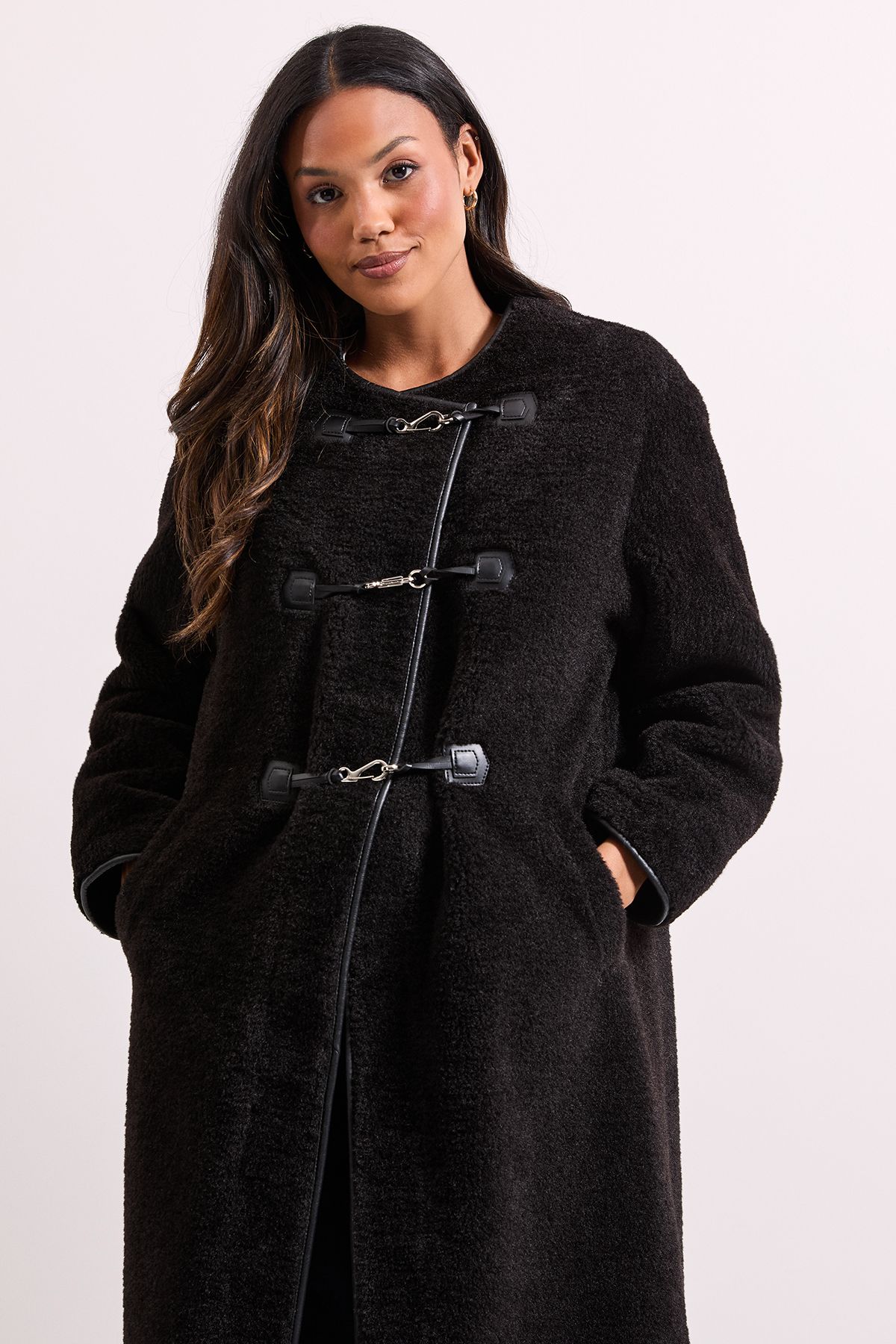 Dorothy Perkins Toggle PU Detail Borg Coat