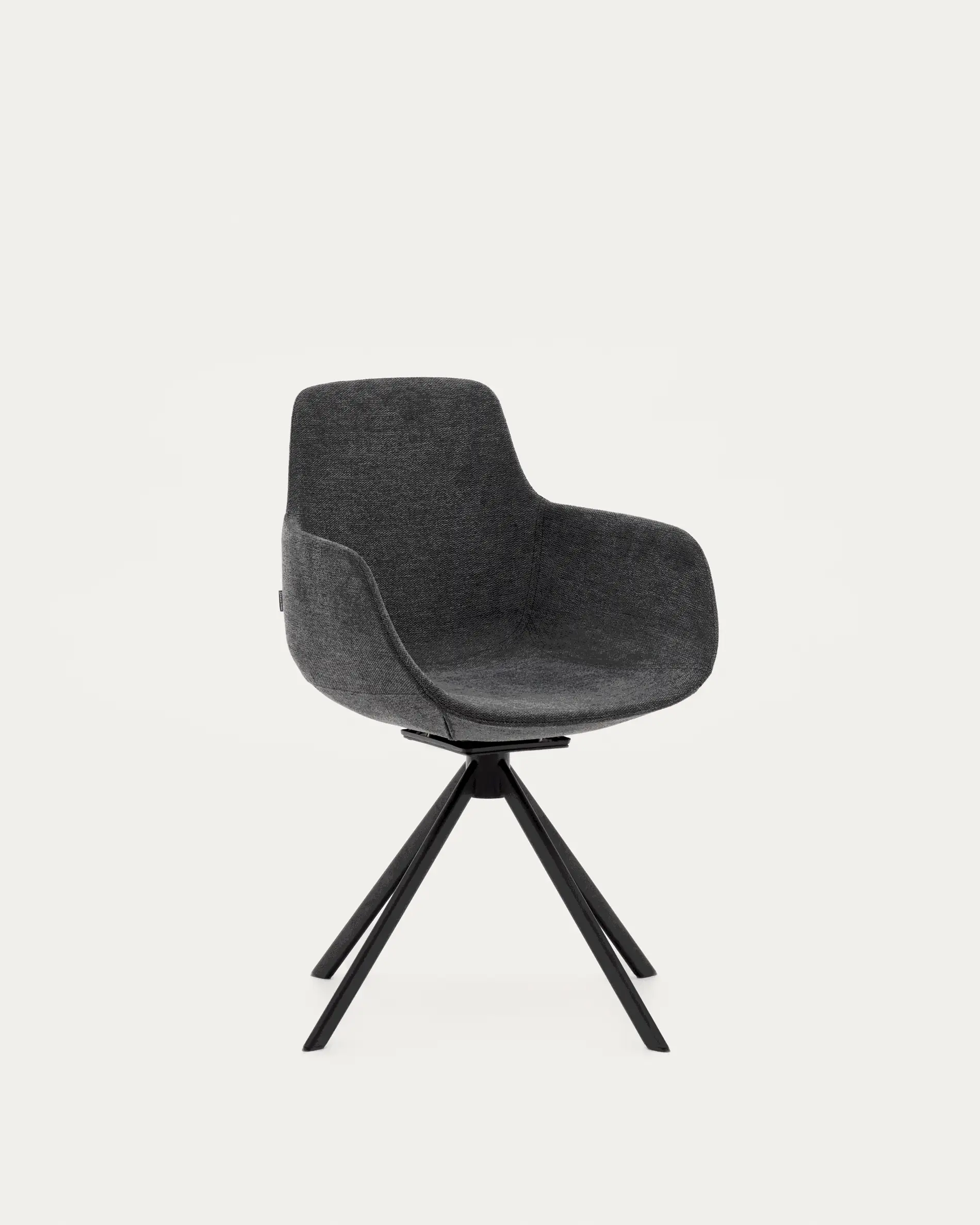 Silla giratoria autoretorno Tissiana chenilla gris oscuro y acero negro mate