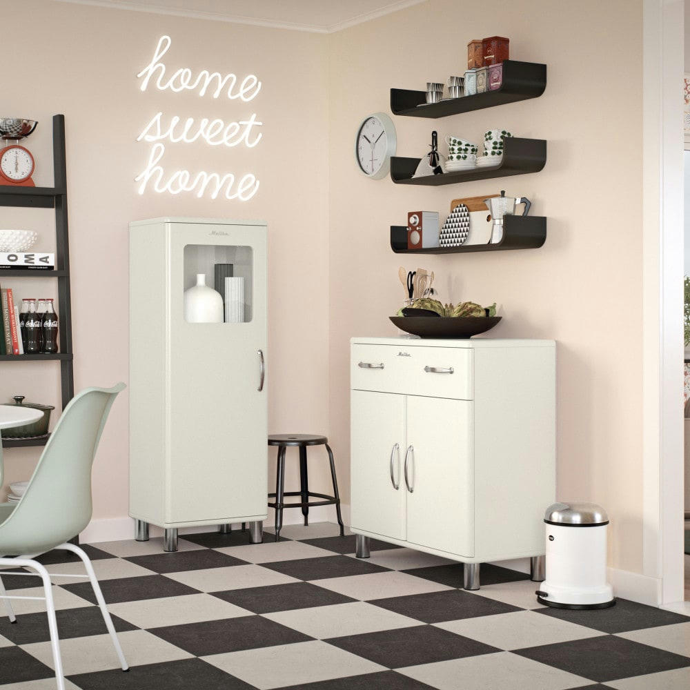 MALIBU - Petit buffet vintage L86cm blanc cassé