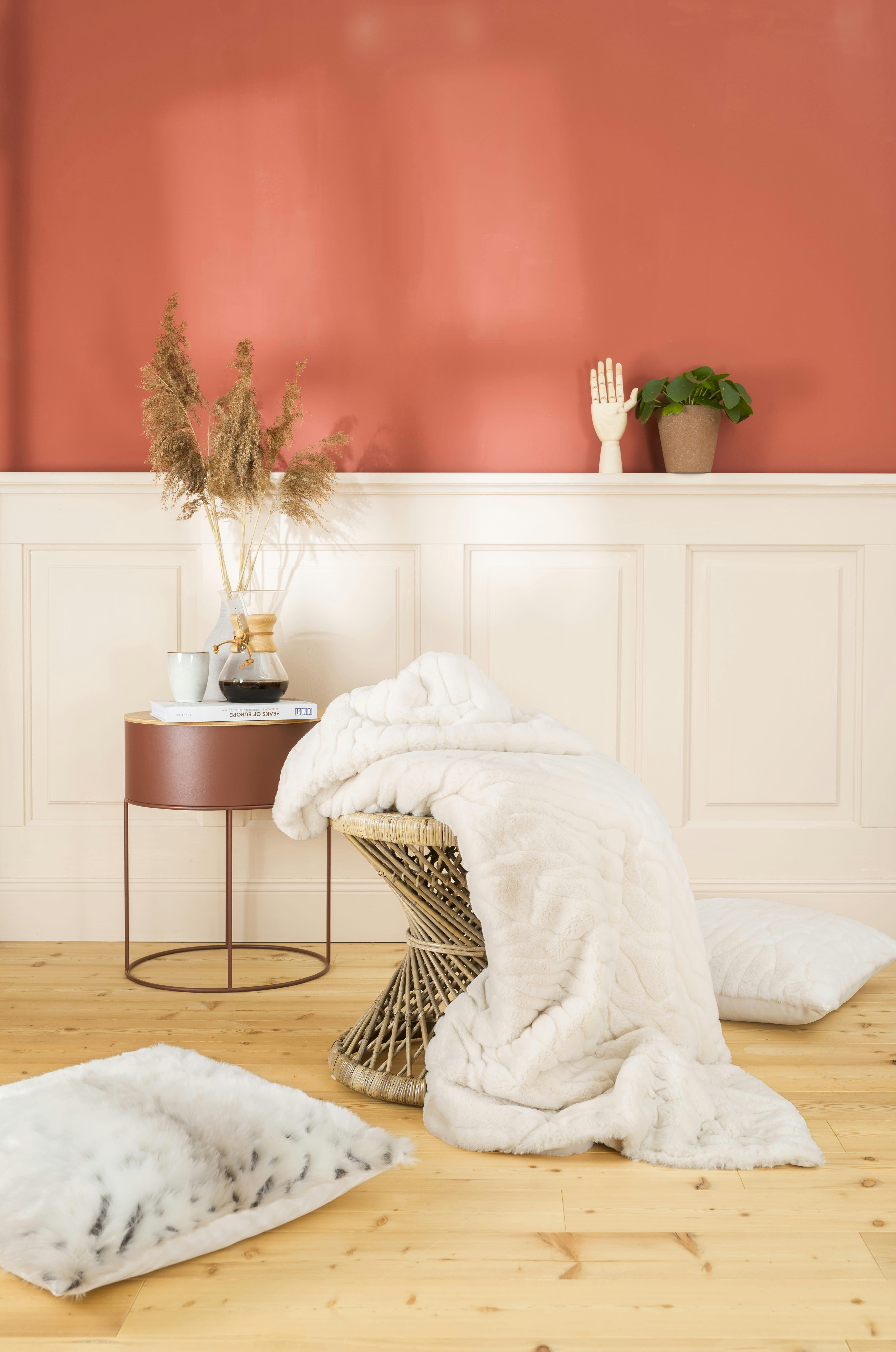 SKINS - Plaid fausse fourrure vison ivoire doublure unie 200x150