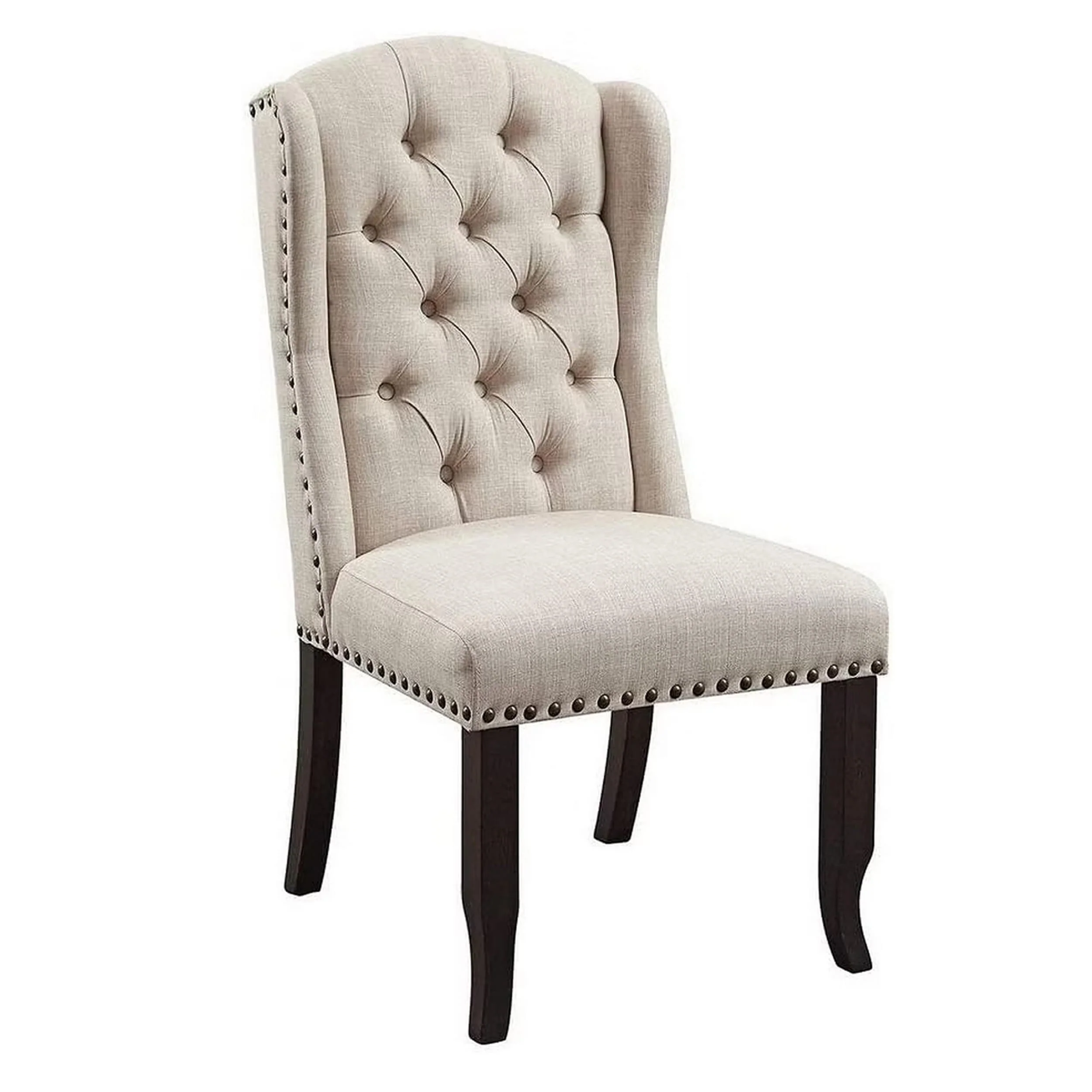 Bega 23 Inch Side Chair, Wingback, Button Tufted, Black, Gray, Set of 2