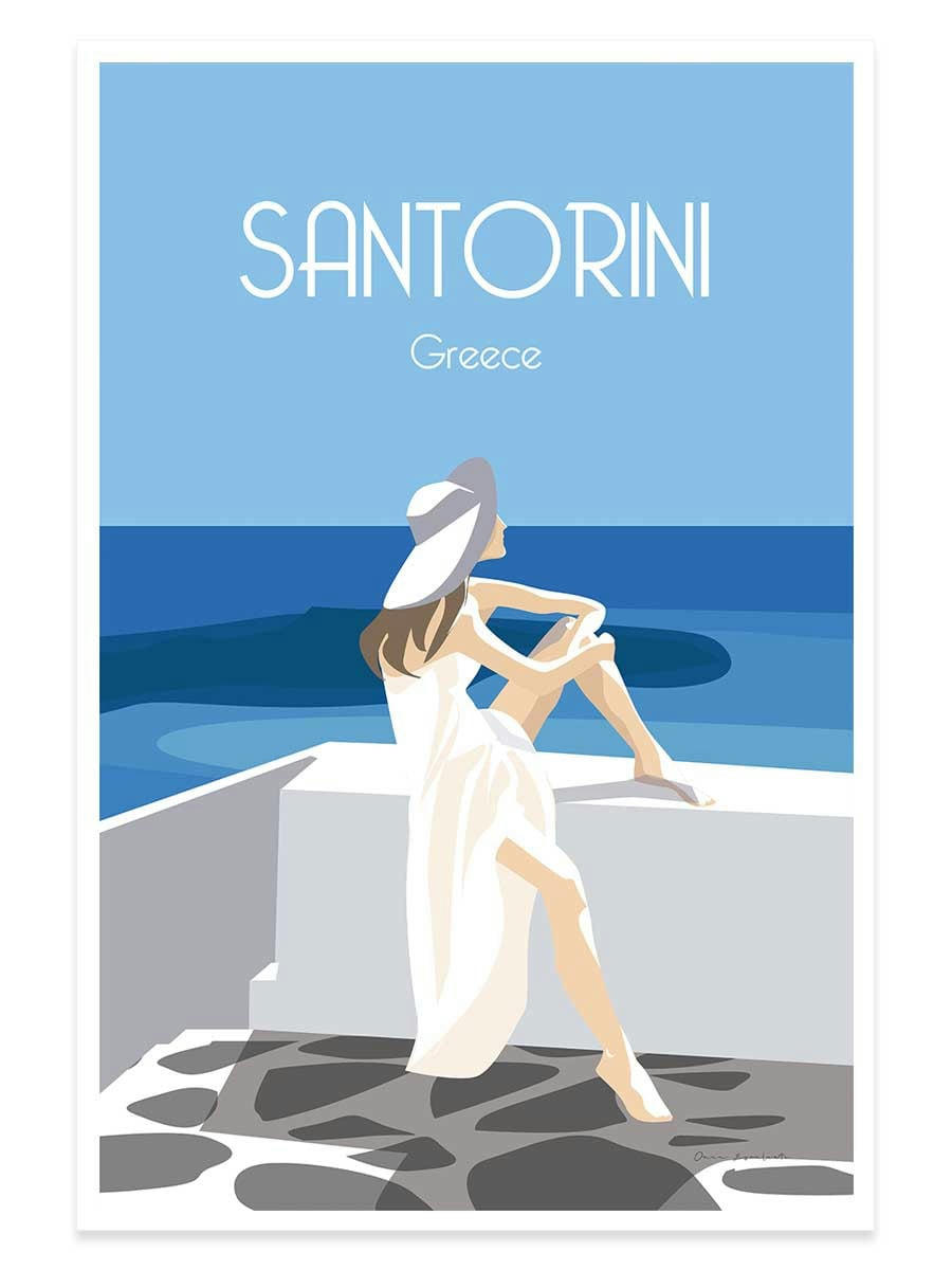 - Affiche voyage Le bleu de Santorin sans cadre 30x45cm