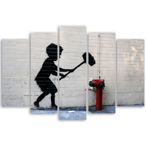 Feeby Obraz 5cz na płótnie Banksy Chłopiec Młot Street