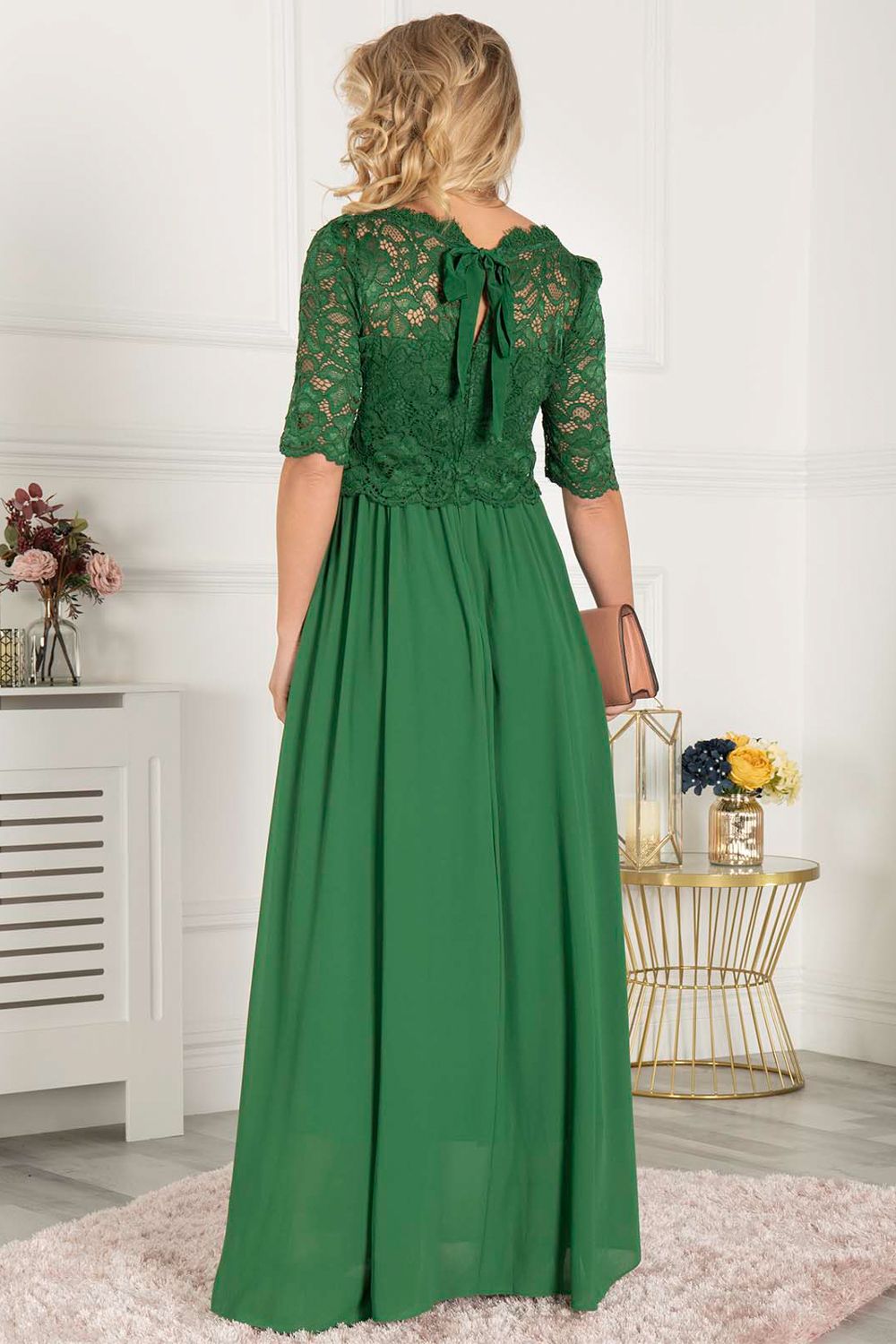 Jolie Moi Sleeved Lace Overlay Maxi Dress